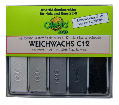 Cleho Weichwachs C12 S8 5St weiss/ grau/ schwarz 1225508 - Cleho Weichwachs C12 Sortiment 8 5er Serie weiss/ grau/ schwarz 1225508
