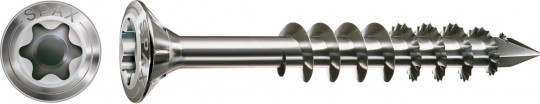 Spax Fassadenschraube Ø4,5x60mm Edelstahl  T20 Liko D8mm - Spax Fassadenschraube Ø4,5x60 mm, 
T-Star Plus T20, Linsensenkkopf 8 mm, 
Fixiergewinde, Edelstahl rostfrei A2 (1.4567), 
Fräsrippen, 4CUT-Spitze, gleitbeschichtet, 
VPE: 100 Stück 25470004506022