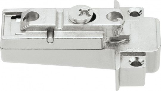 Blum Clip Montageplatte gerade Distanz 0 mm vernickelt - Blum Clip Montageplatte, gerade 
(31 mm), 0 mm, Zink, Schrauben, HV: Exzenter,
für schmale Alurahmen, vernickelt 
175H5A00