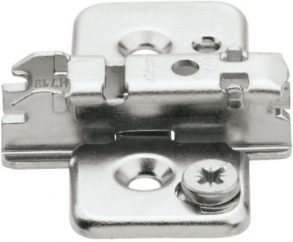 Blum Clip Kreuzmontageplatte Distanz 3 mm vernickelt - Blum Clip Montageplatte, kreuz, 3 mm, 
Stahl, Schrauben, HV: Exzenter, vernickelt,
173H7130