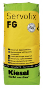 Kiesel Servofix FG Universal Spachtelmasse - Kiesel Servofix FG Universal Spachtelmasse 25 kg Sack, selbst- nivellierend,  pumpfähig, bis 10 mm Schichtstärke unter Parkett geeignet, Verbrauch ca. 1,4 kg/qm  je mm Schichtdicke, 42005