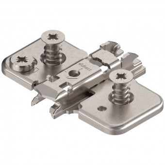 Blum Clip Kreuzmontageplatte Distanz 0 mm vernickelt - Blum Clip Montageplatte, kreuz, 0 mm, 
Stahl, vormontierte Systemschrauben, 
HV: Exzenter, vernickelt, 
173H9100.22 | 2