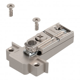 Blum Clip Montageplatte gerade Distanz 0 mm vernickelt - Blum Clip Montageplatte, gerade 
(31 mm), 0 mm, Zink, Schrauben, HV: Exzenter,
für schmale Alurahmen, vernickelt 
175H5A00 | 2