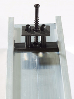 Alu-Systemprofil DUPLEX Montageclip - Alu-Systemprofil DUPLEX 
Montageclip, Fuge 6 mm 
Platte und Schraube Edelstahl V2A 
Träger Kunststoff  
7020040 | 2