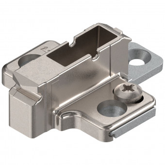 Blum Clip Kreuzmontageplatte Distanz 9 mm - Blum Clip Montageplatte, kreuz, 9 mm, Zink,
Systemschrauben, HV: 2-teilig, vernickelt, 
175H9190 | 2