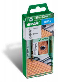 Spax drill 5,2 Bohrer - Spax drill 5,2 Bohrer, 
für Holzdielen auf Aluminium, mit Schaft-Ø4,0 mm und 
Spindel-Ø5,2 mm, Spindellänge 19 mm | 2